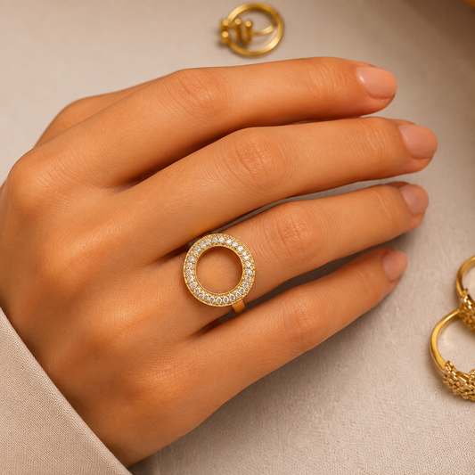 Gold Crystal Circle Ring free size
