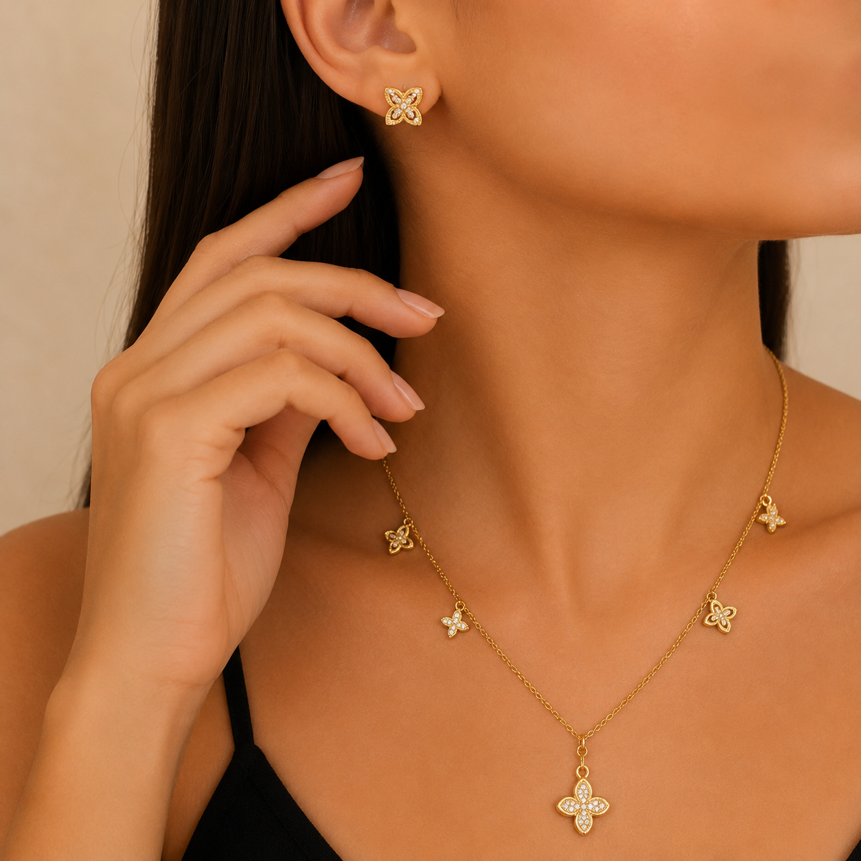 Gold Butterfly Charm Necklace & Earrings Set