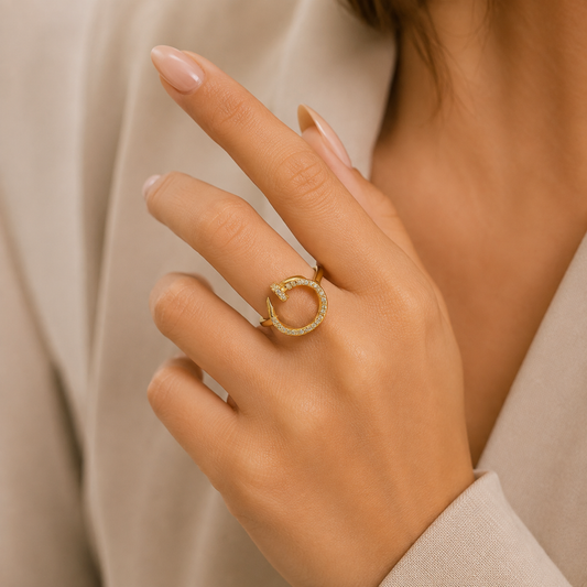Golden Pavé Nail Statement Ring
