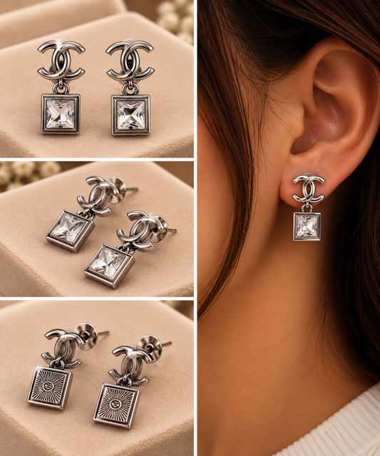CC Square Crystal Drop Earrings
