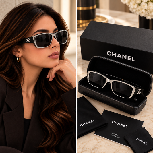 Chanel Black & Silver Square Sunglasses
