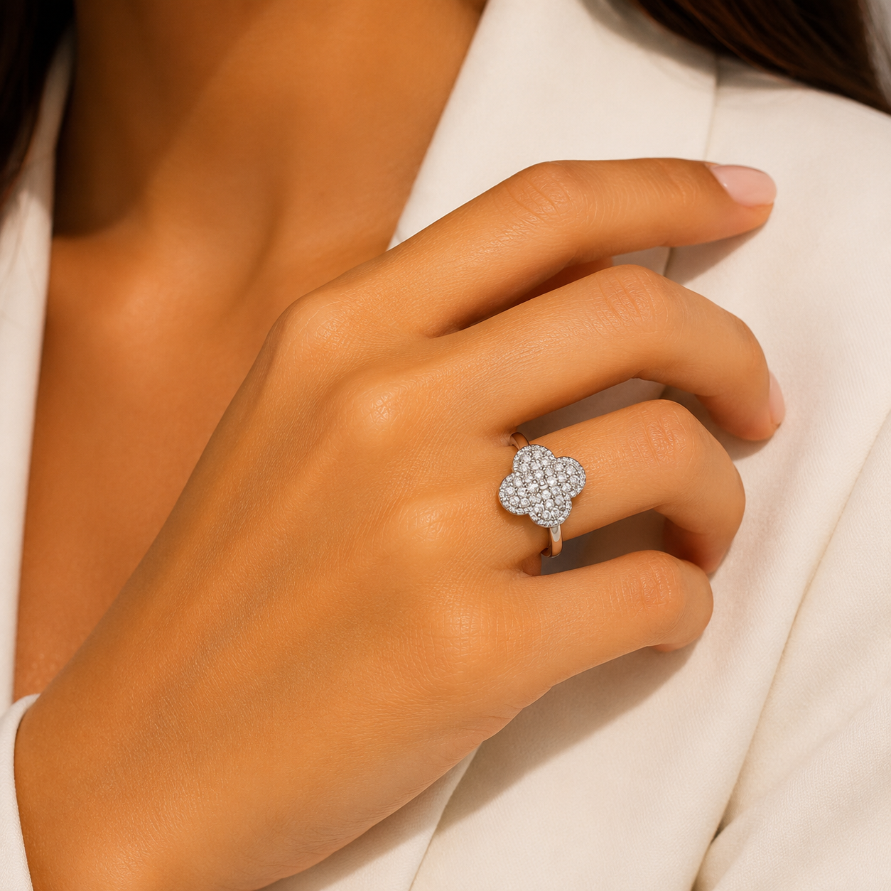 Luna Clover Silver Ring
