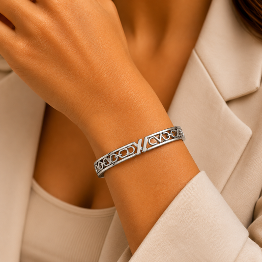 Silver Interlocking Link Bangle Bracelet