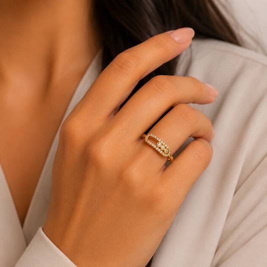 Gold Triple Crystal Ring
 free size