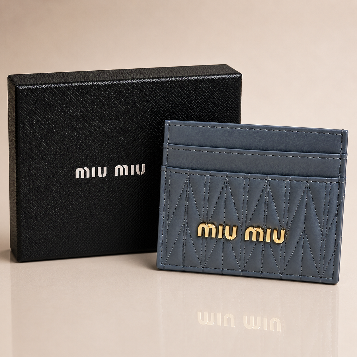 Miu Miu Blue Matelassé Card Holder