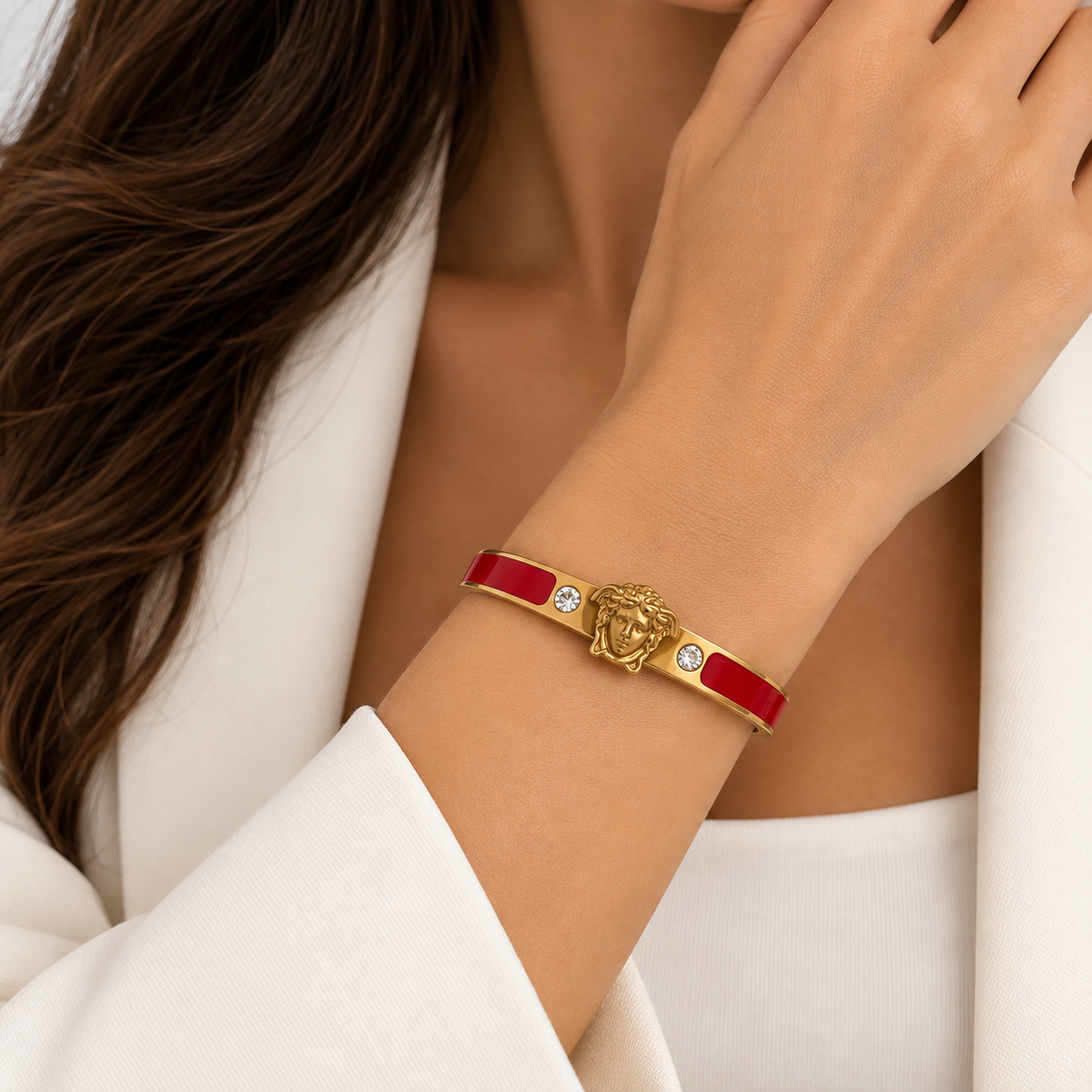 Red Medallion Gold Bangle