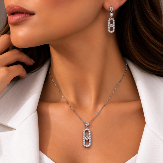 Silver Oval Crystal Jewelry Set – Single Stone