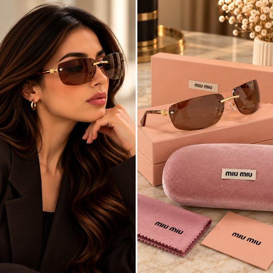 Miu Miu Brown Rimless Rectangular Sunglasses