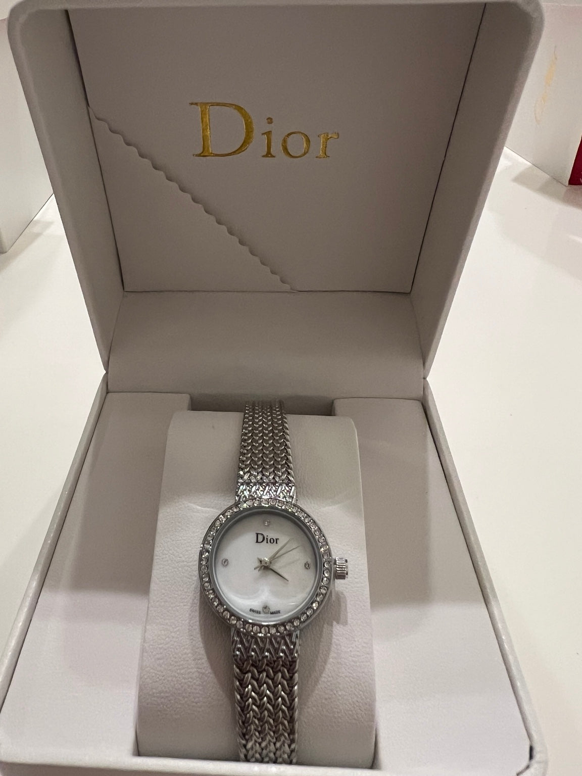 Dior Women's Silver Crystal Watch – White Dial
