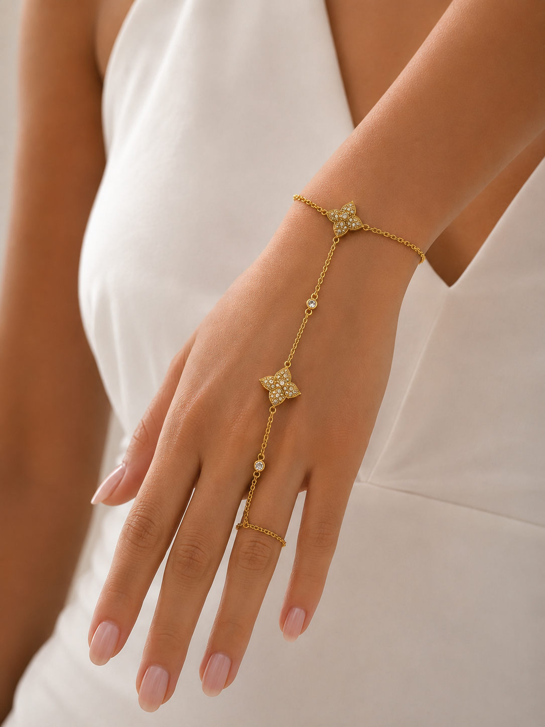 Butterfly Luxe Hand Chain – Gold Crystal Bracelet