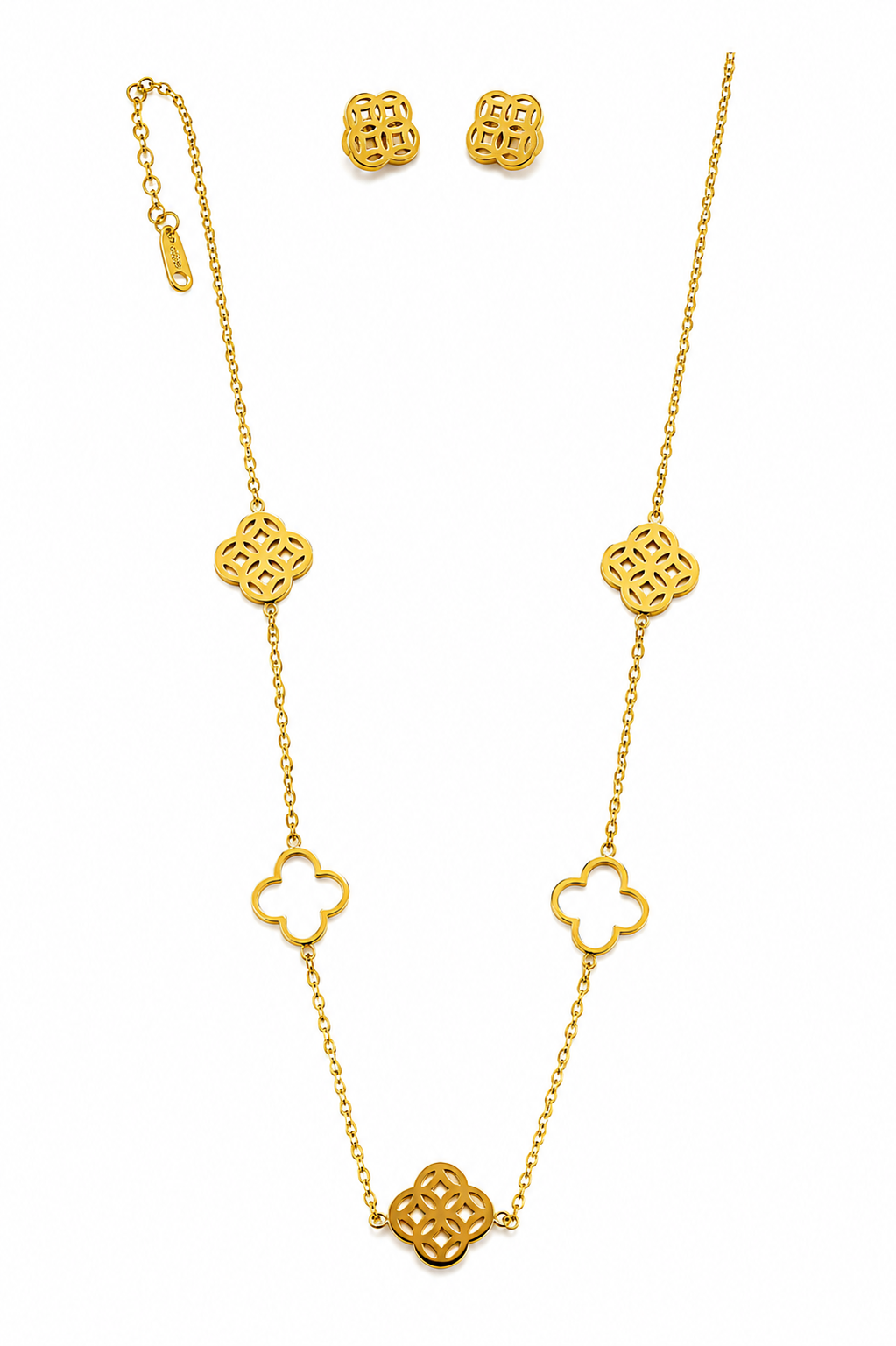 Clover Stainless Steel Jewelry Set – Gold Edition