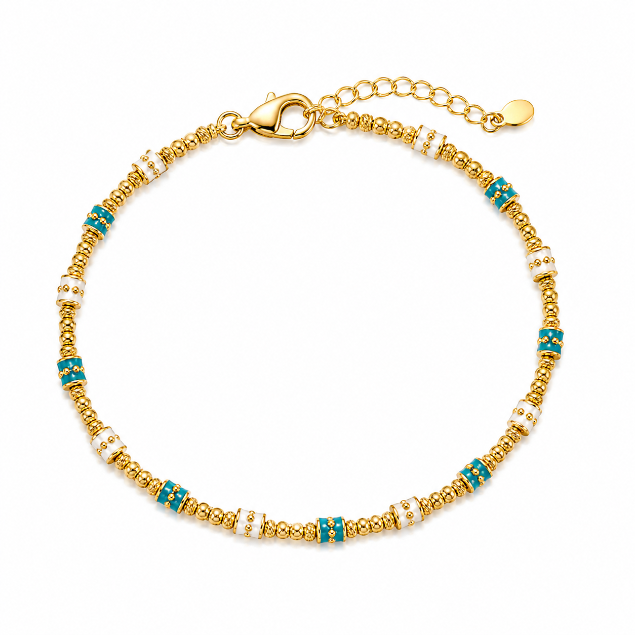 Turquoise &amp; White Beaded Bracelet – Gold Edition