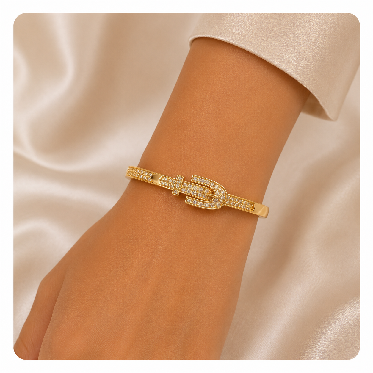 Golden Crystal Buckle Bangle – Luxury Edition