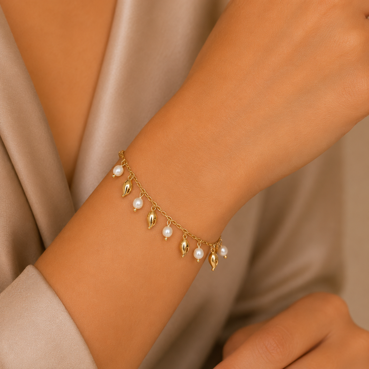 Gold-Plated Pearl Charm Bracelet