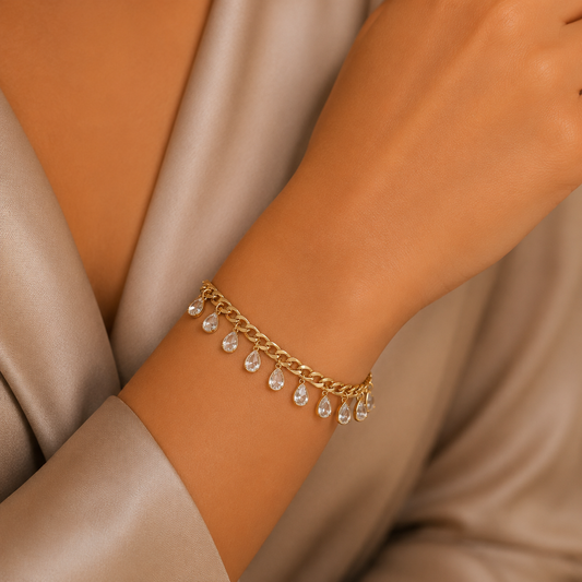 Gold-Plated Crystal Drop Charm Bracelet