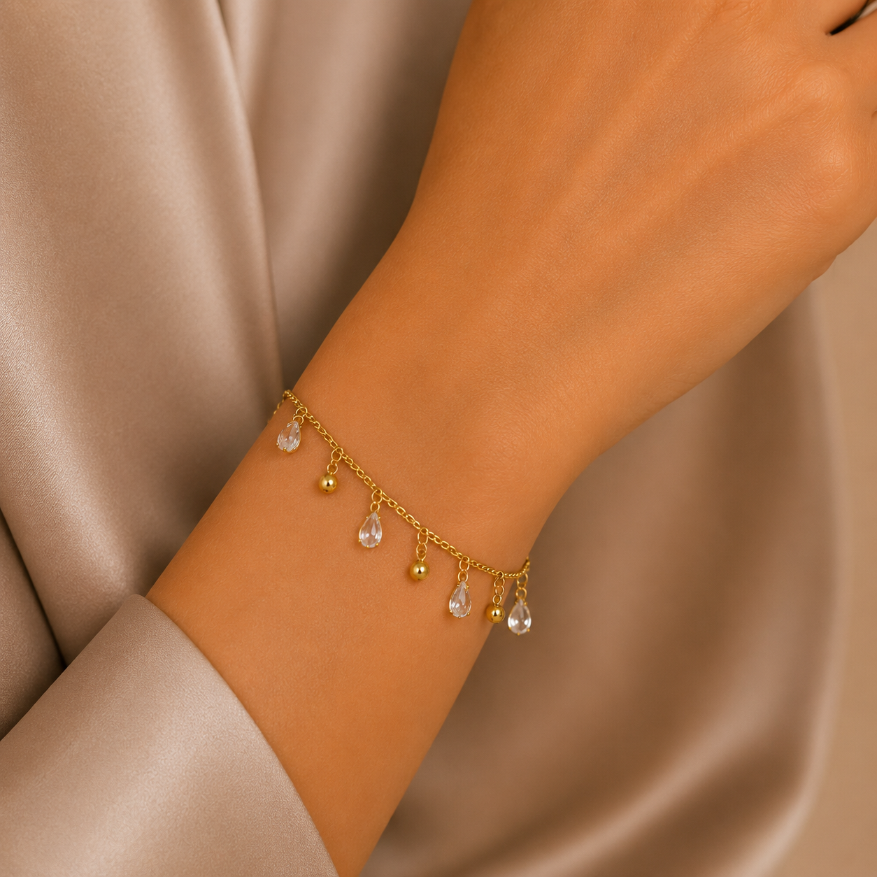 Gold-Plated Crystal & Bead Charm Bracelet