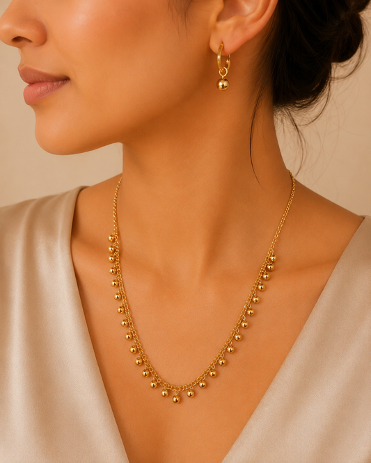 Golden Beaded Necklace & Earrings Set – Elegant Edition