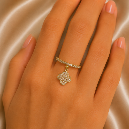Sparkling Clover Charm Ring free size