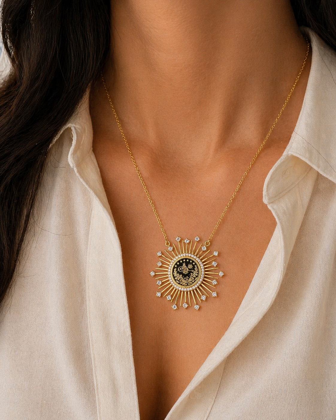 Golden Sun Medallion Necklace