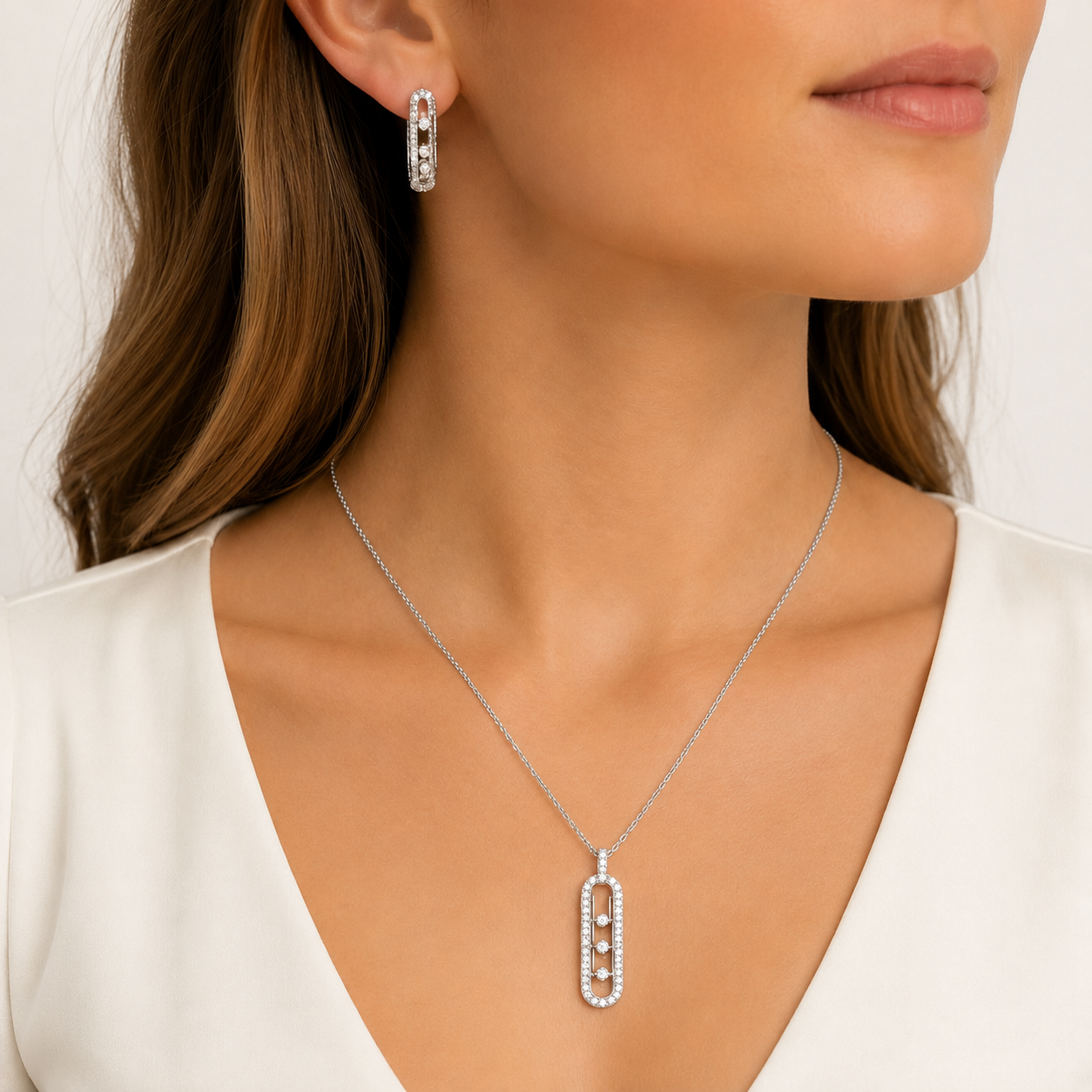 Valeria Silver Floral Drop Necklace & Earrings Set