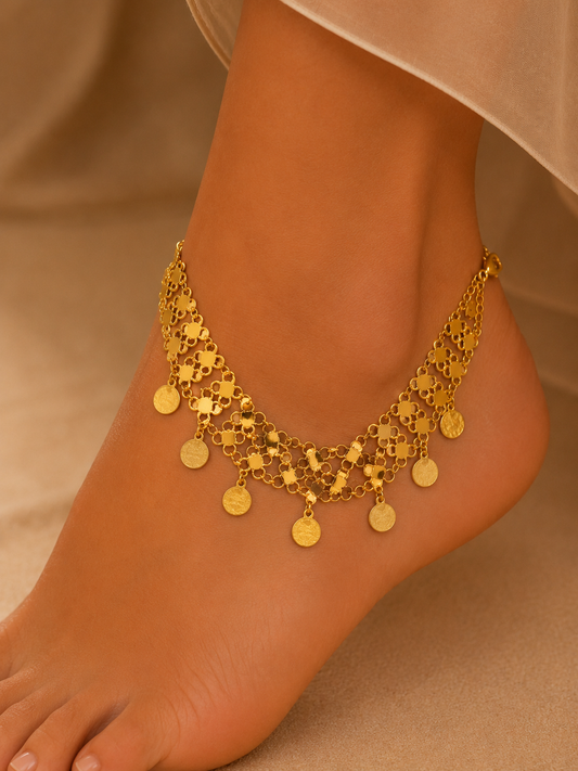 Luxury Gold Floral Coin Anklet