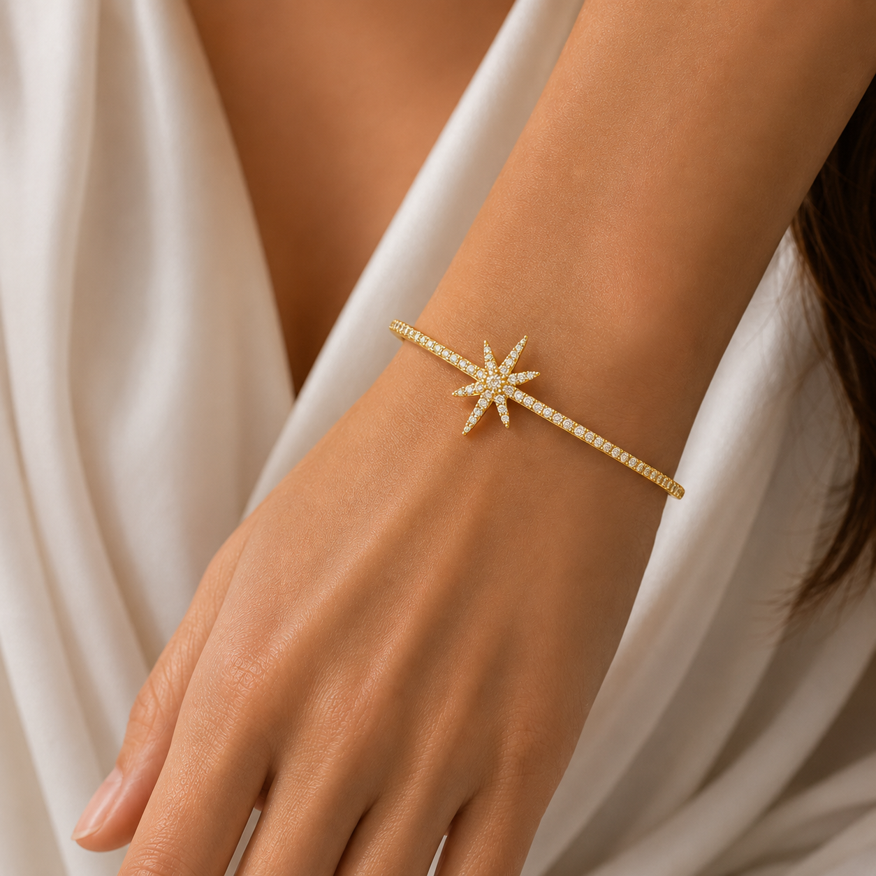 Gold Crystal Starburst Bangle Bracelet