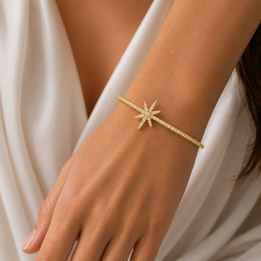 Gold Crystal Starburst Bangle Bracelet