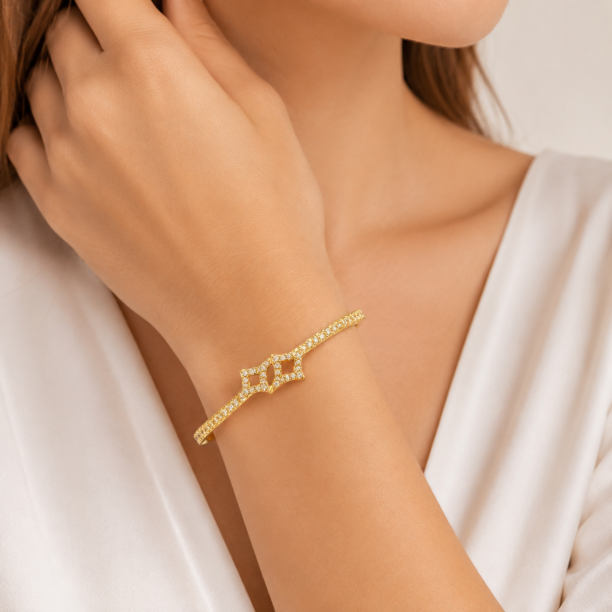 Gold Crystal Geometric Bangle Bracelet