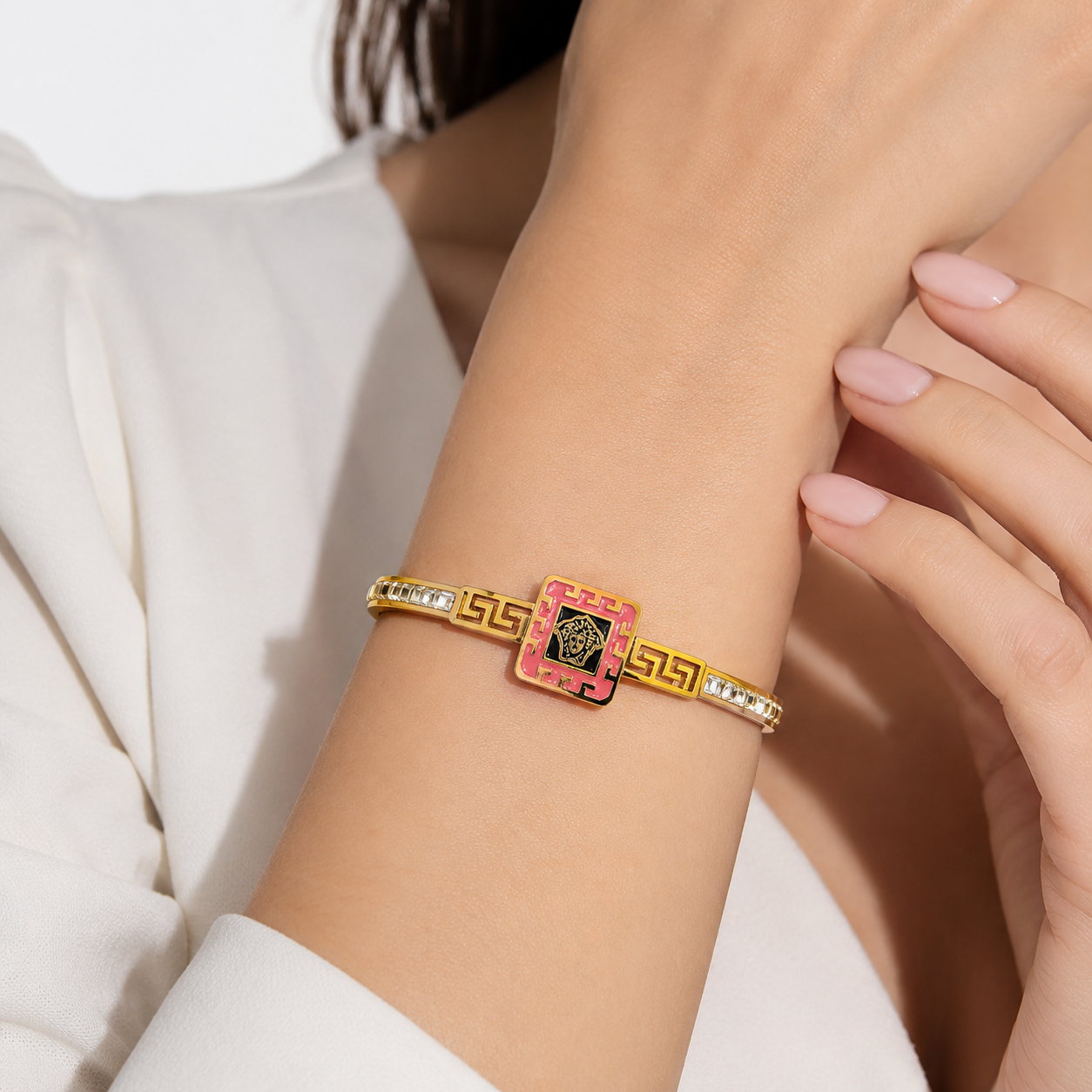 Gold Enamel Square Bangle Bracelet