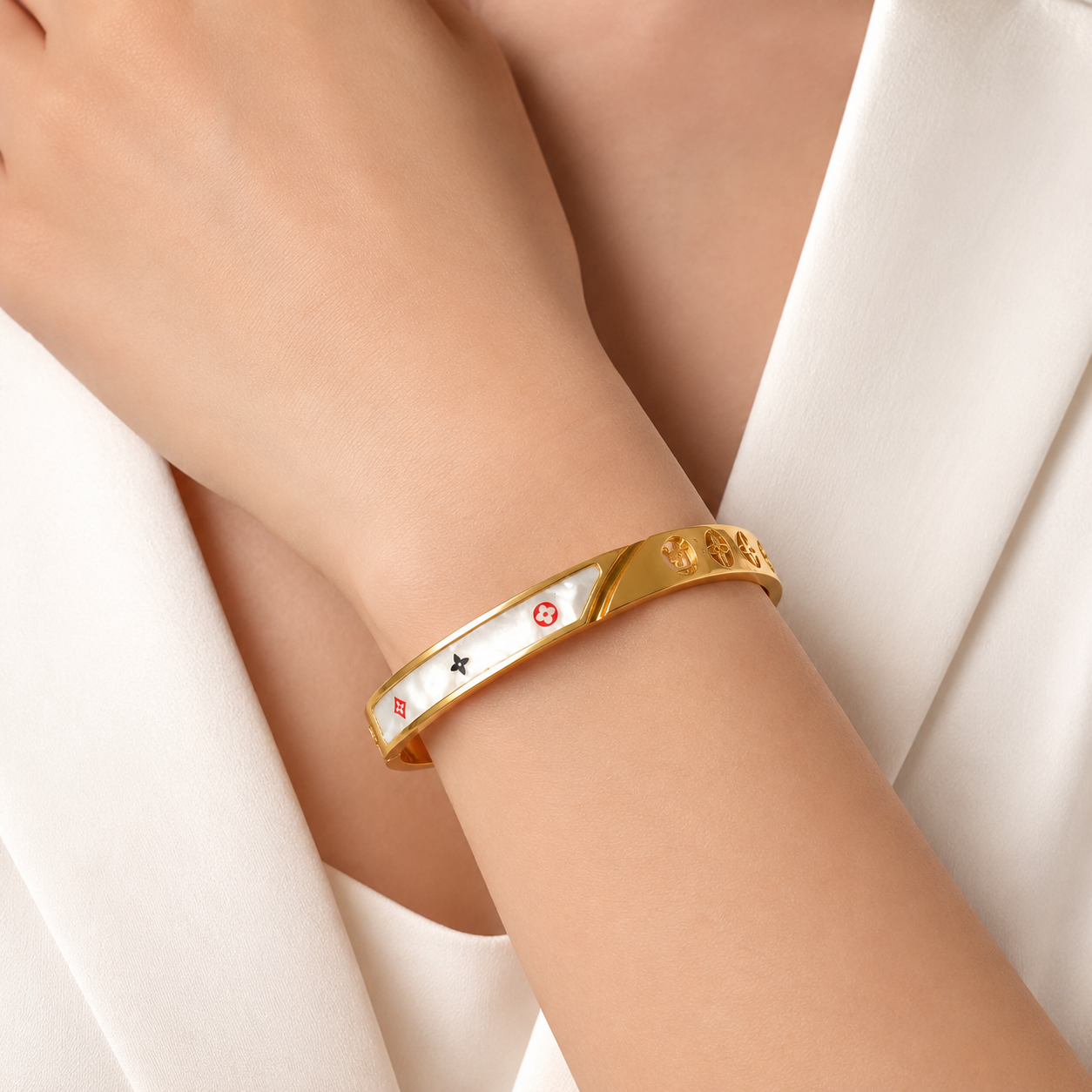 Gold Mother of Pearl Bangle Bracelet