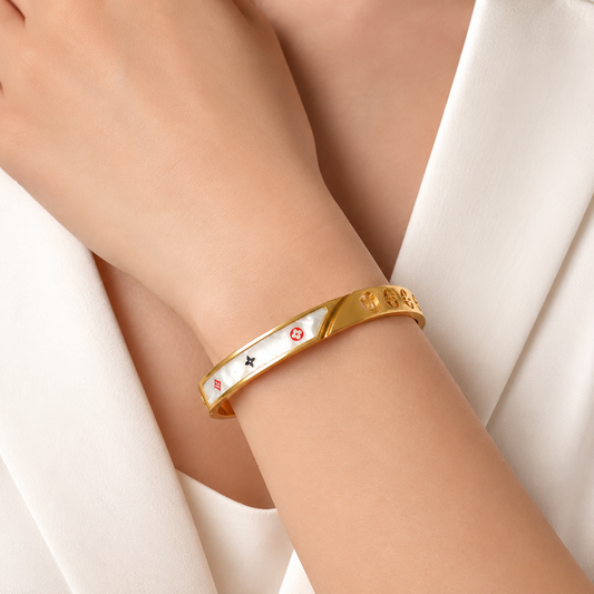 Gold Mother of Pearl Bangle Bracelet