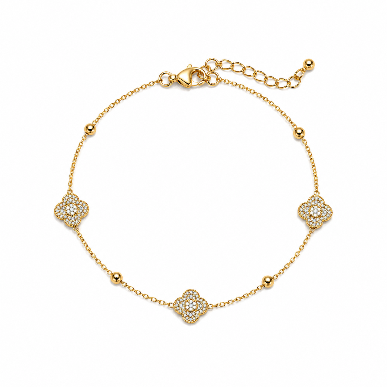 Gold Clover Bracelet – Elegant Sparkle Design