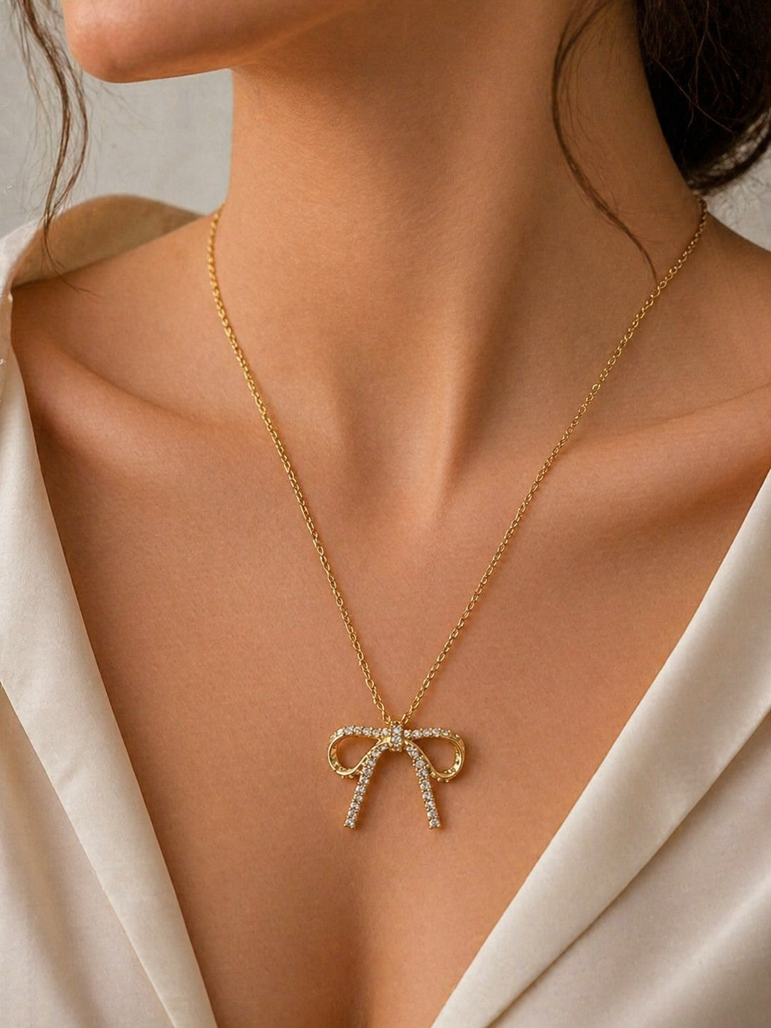 Gold Bow Pendant Necklace