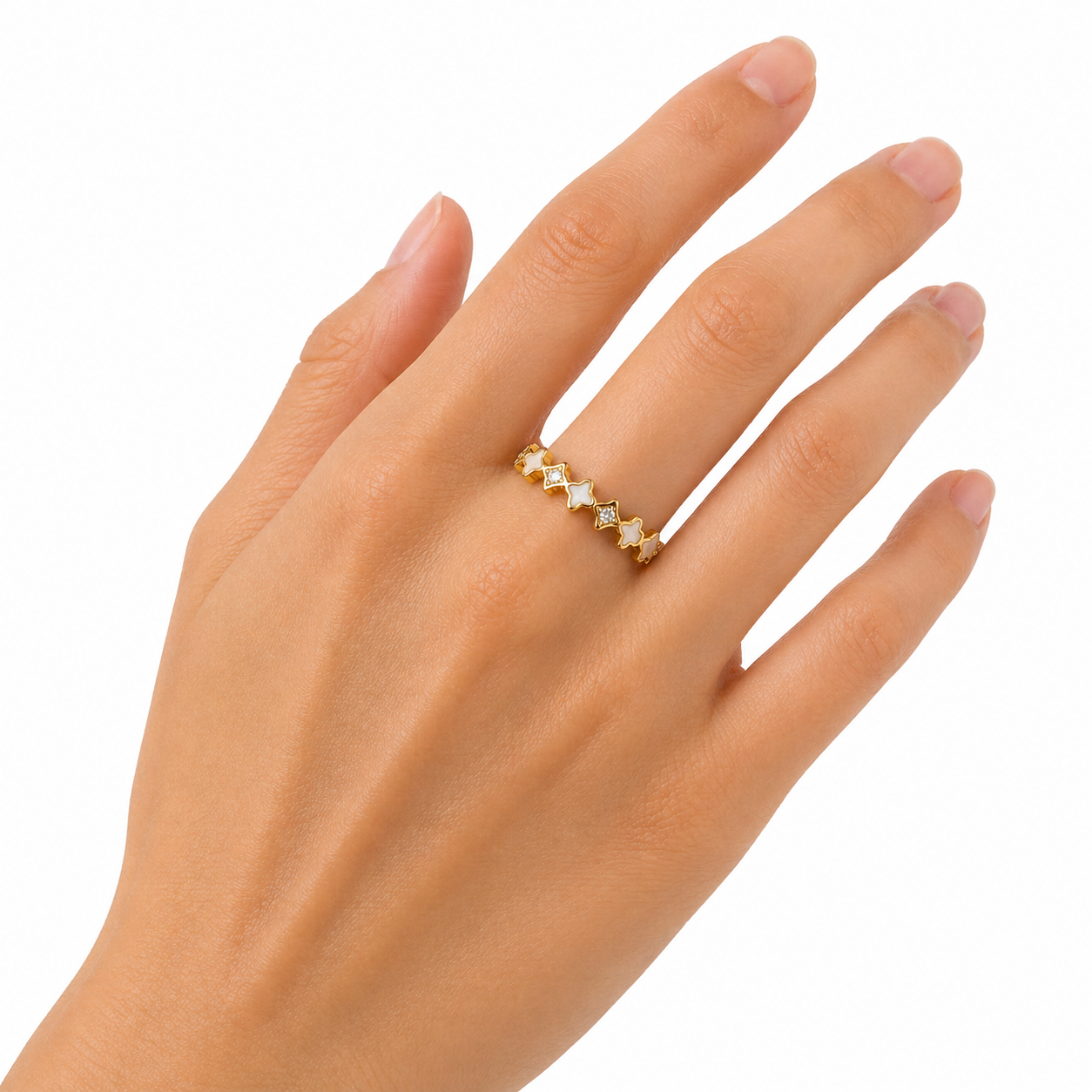 Gold Clover Crystal Ring