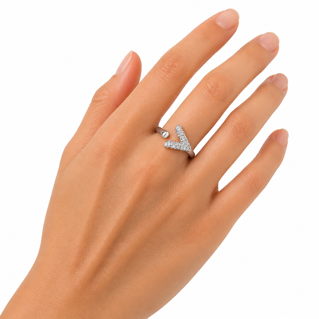 Silver Chevron Crystal Ring