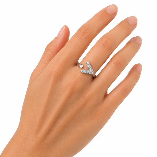 Silver Chevron Crystal Ring