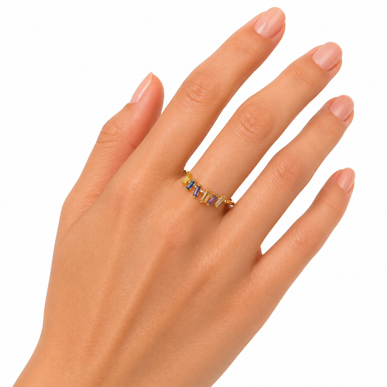 Multicolor Baguette Gold Ring