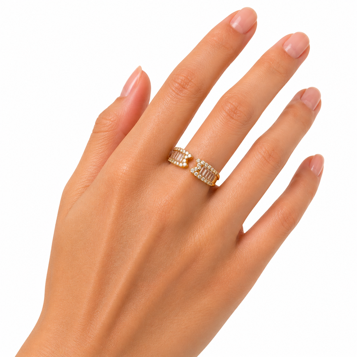 Gold Double Baguette Open Ring