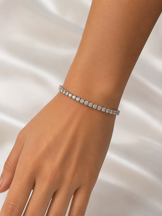 Silver Baguette Tennis Bracelet – Elegant Sparkle Design