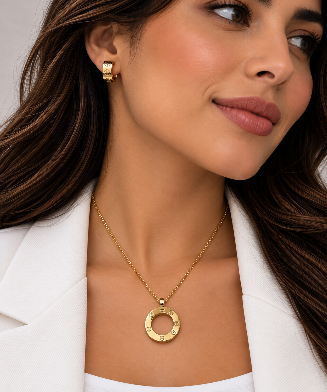 Gold Circular Necklace & Earrings Set