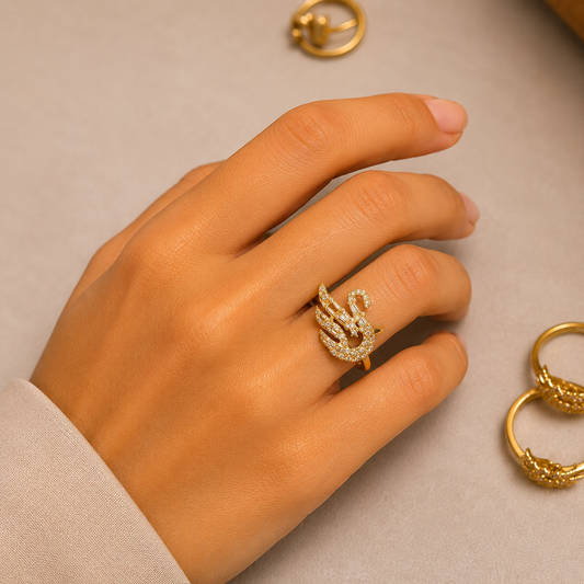 Gold Crystal Swan Ring free size