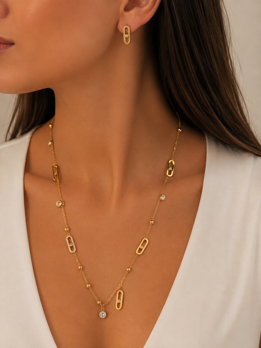 Gold Openwork Charm Necklace & Earrings Set