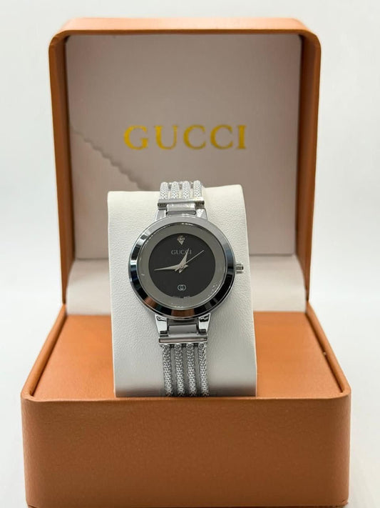 Gucci Silver Black Dial Watch