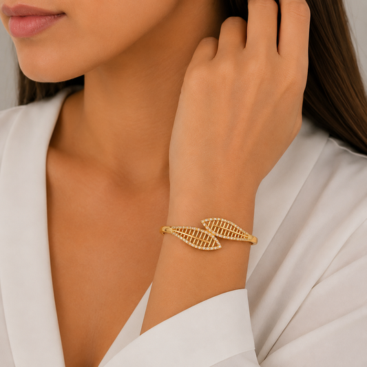 Gold Crystal Leaf Bangle