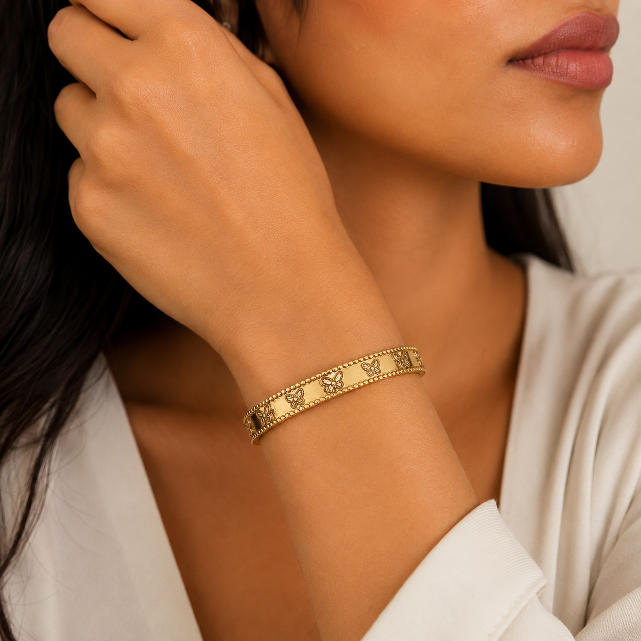 Gold Butterfly Bangle Bracelet