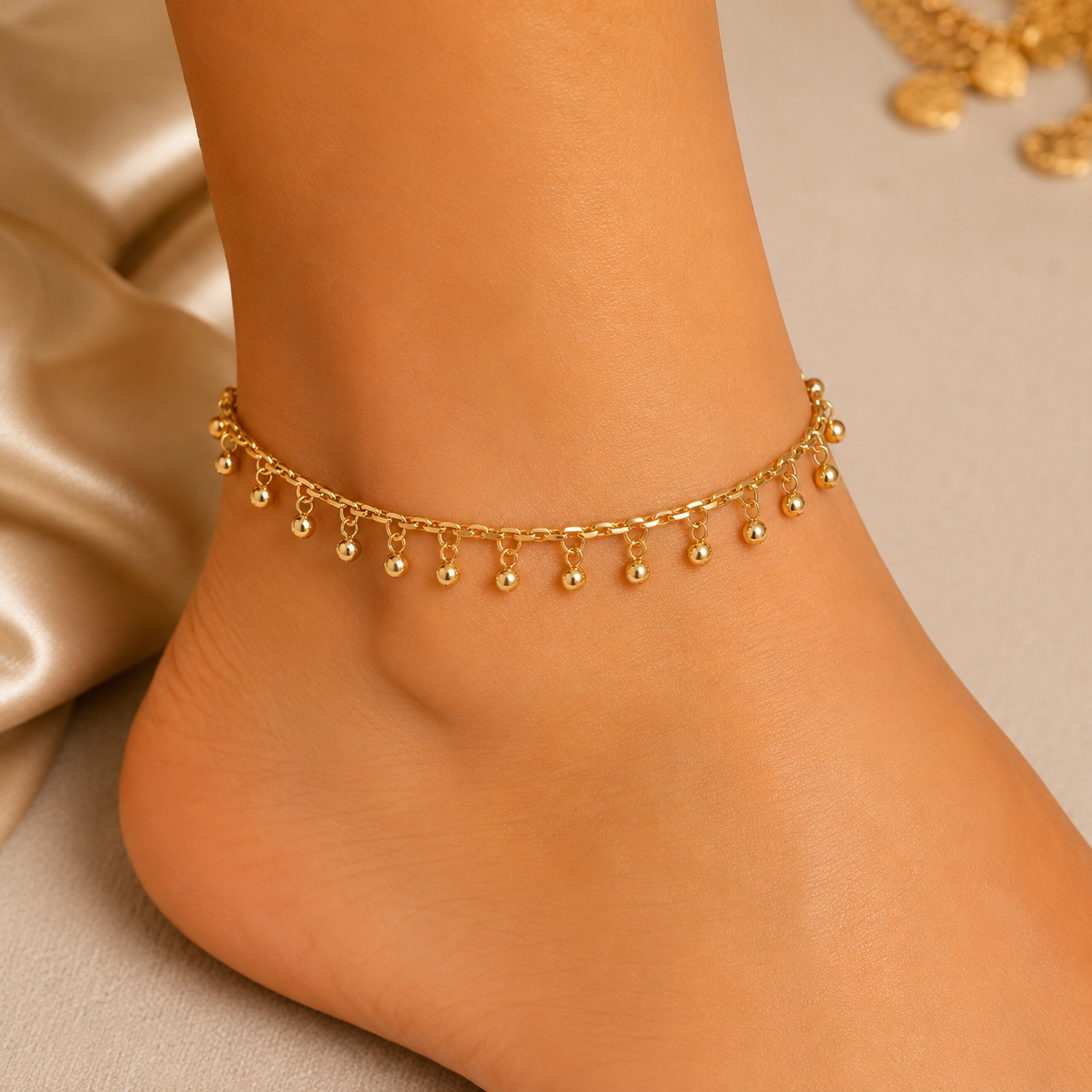 Golden Beaded Charm Anklet