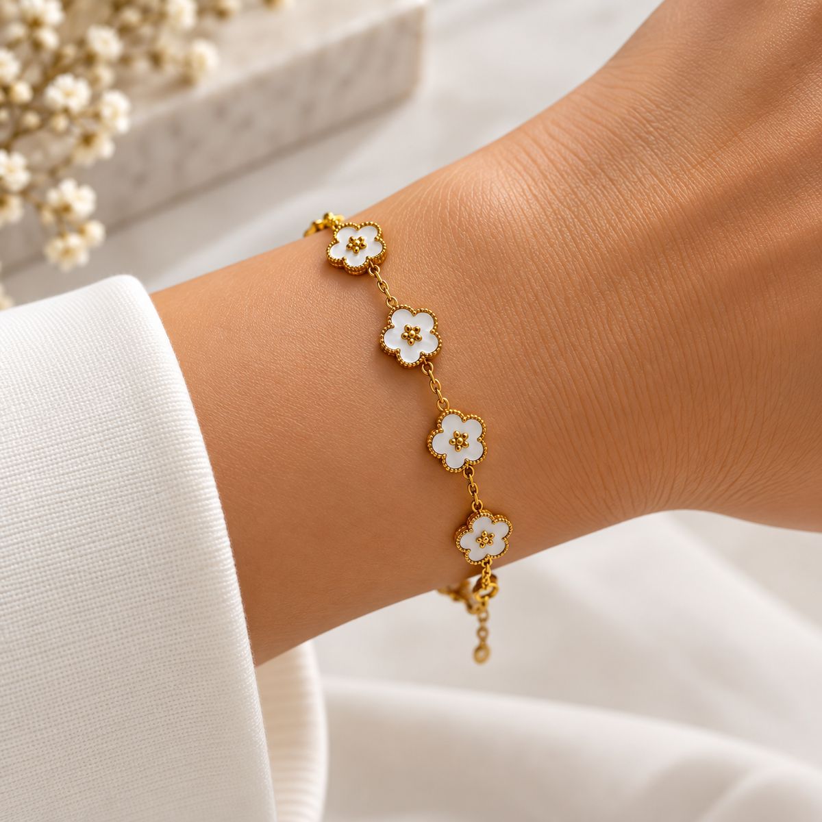 White Clover Charm Bracelet