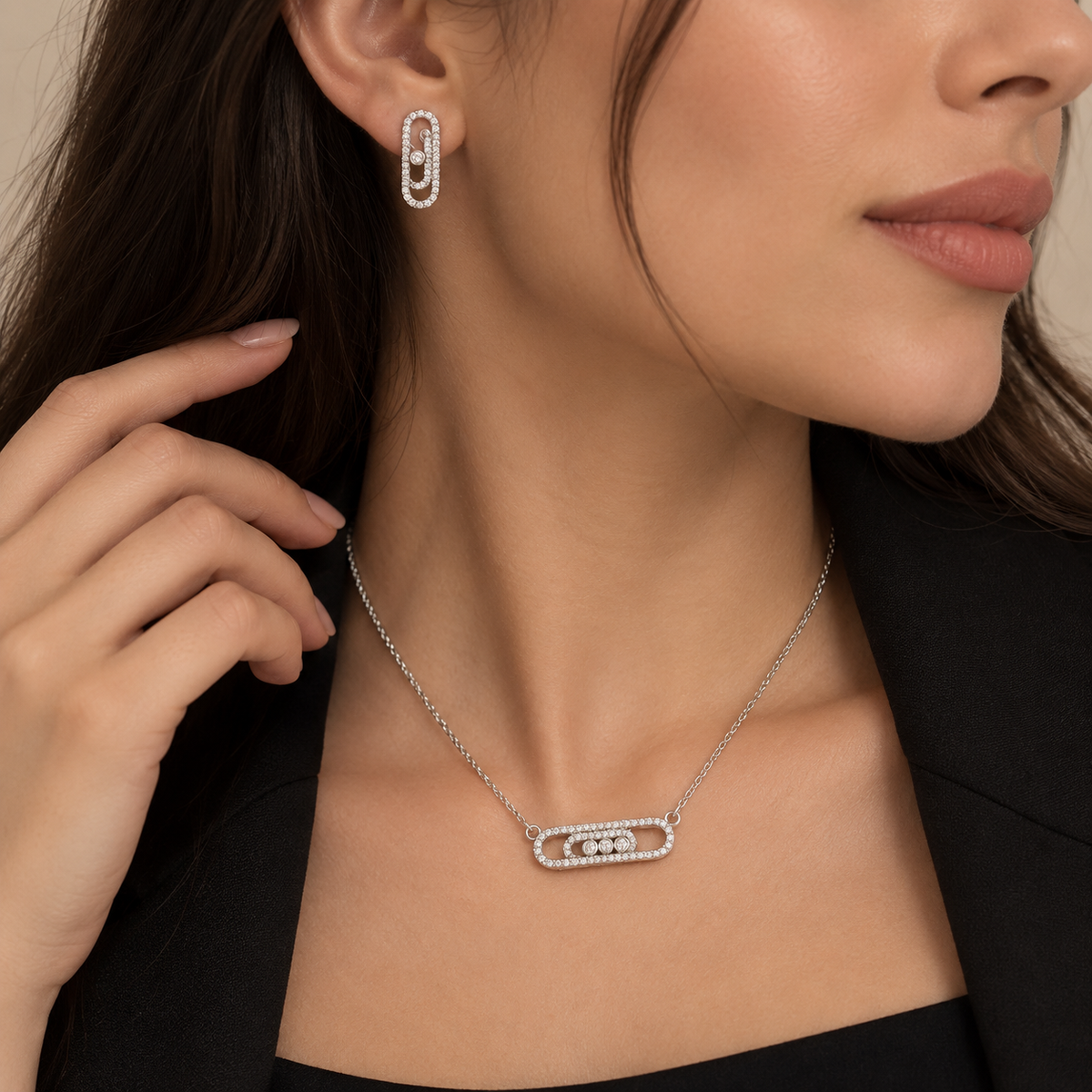 Silver Crystal Link Jewelry Set