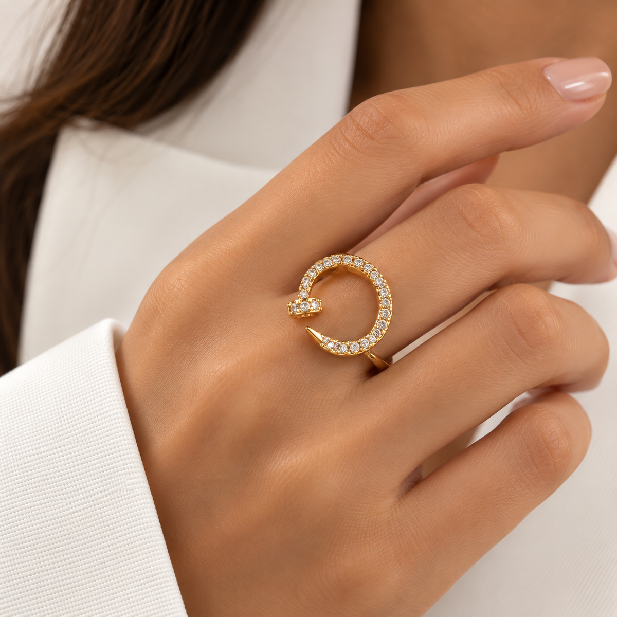 Gold Crystal Open Circle Ring