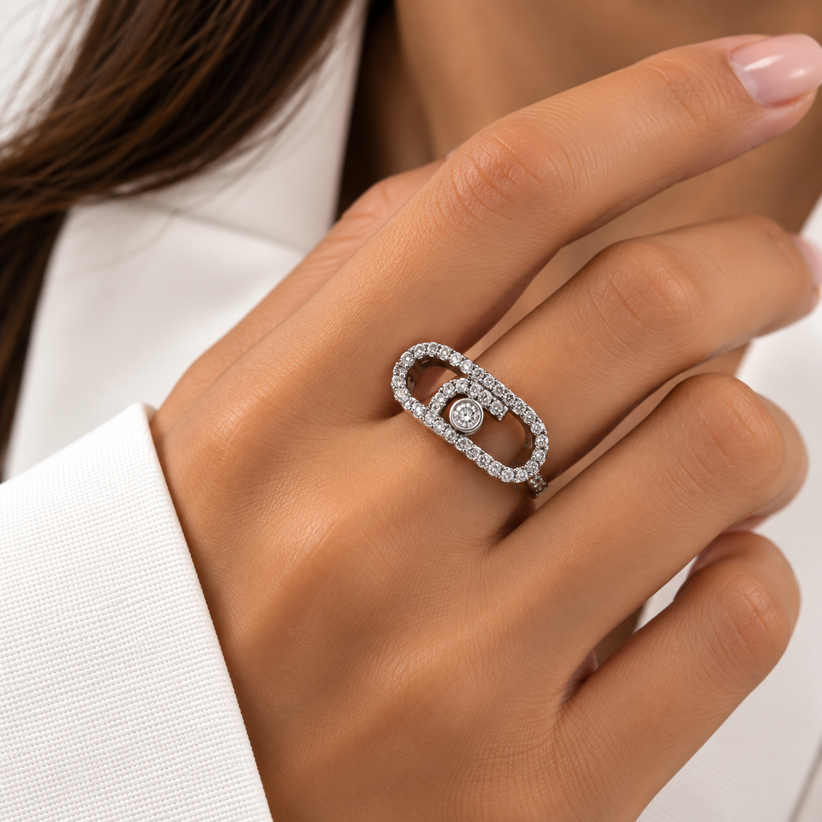 Silver Crystal Statement Ring free size